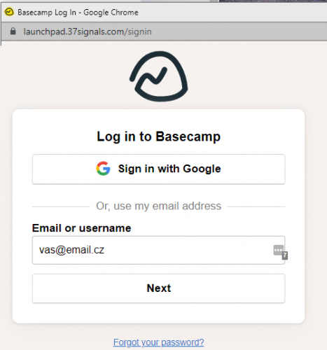 BaseCamp synchronizace přihlášení